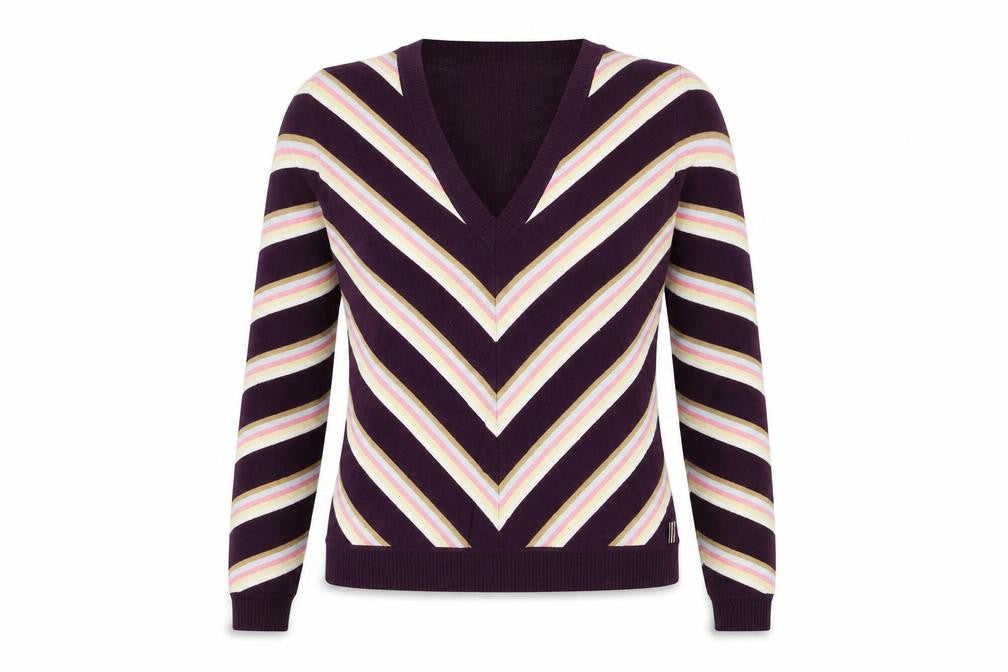 Jasper Conran Women's Purple Striped V-Neck Pullover M
