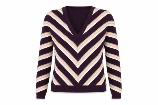 Jasper Conran Women's Purple Striped V-Neck Pullover M