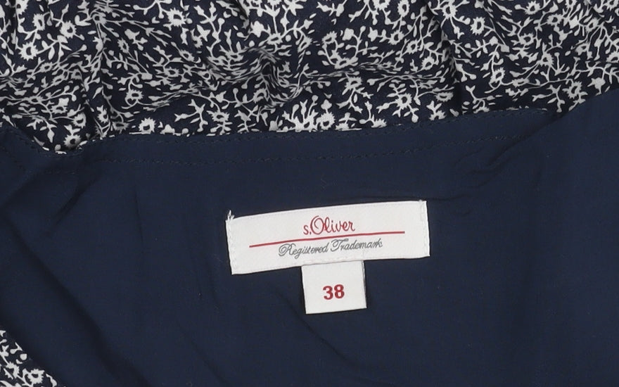 s.Oliver Women's Blue Floral V-Neck Dress Size 14