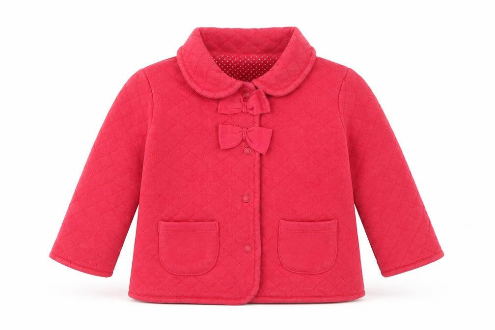 Jasper Conran Girls Red Quilted Jacket 9-12 Months Bow Accent