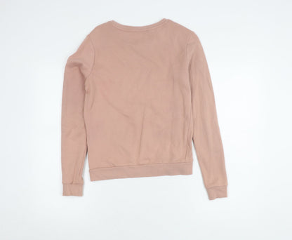 Back view of Guess women’s pink logo pullover sweatshirt xs