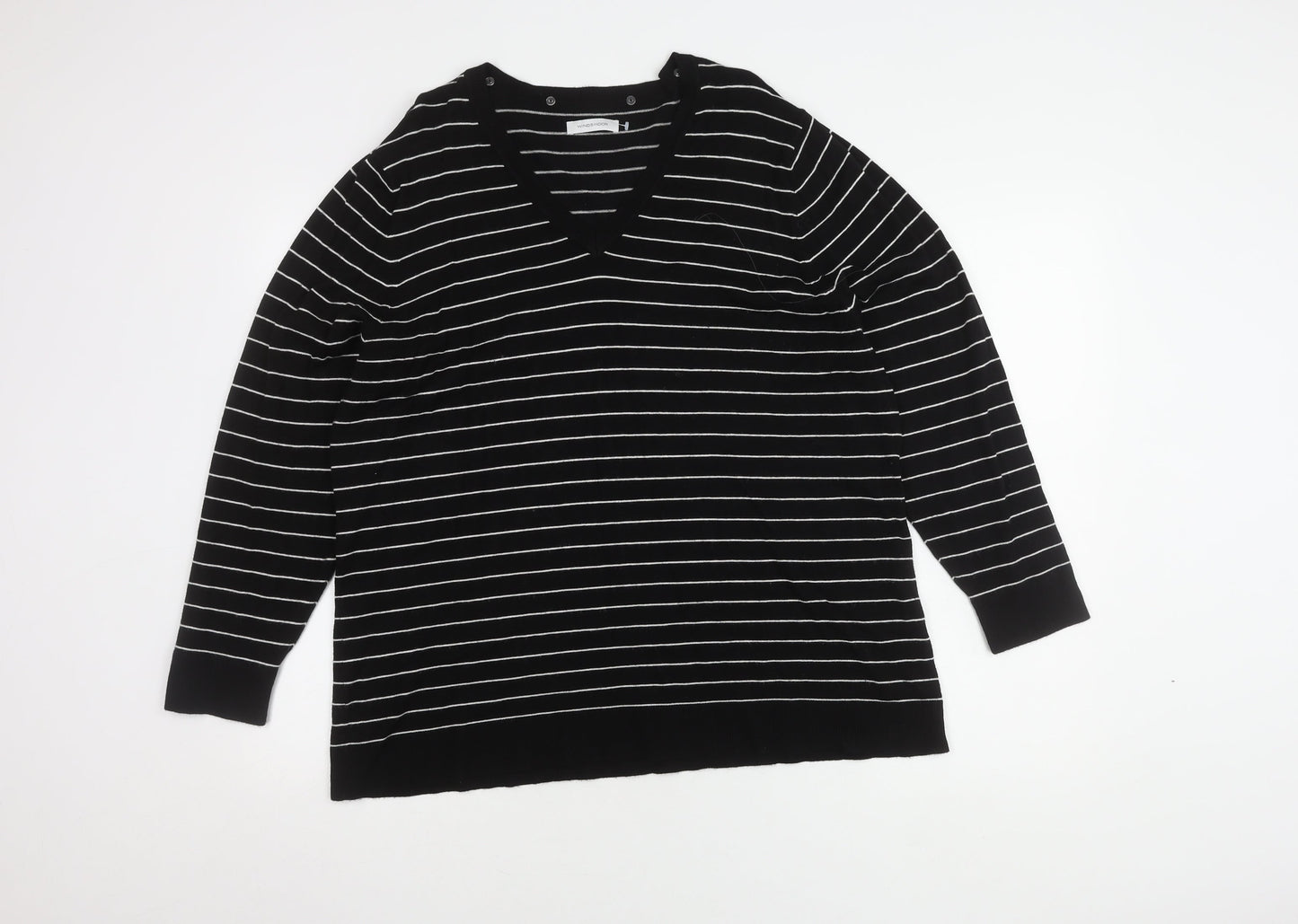 Windsmoor Women's Black V-Neck Striped Pullover Jumper L