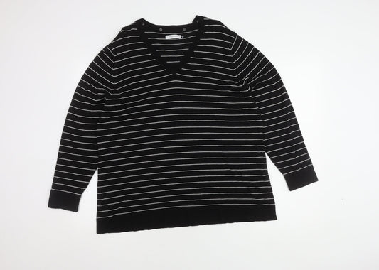 Windsmoor Women's Black V-Neck Striped Pullover Jumper L