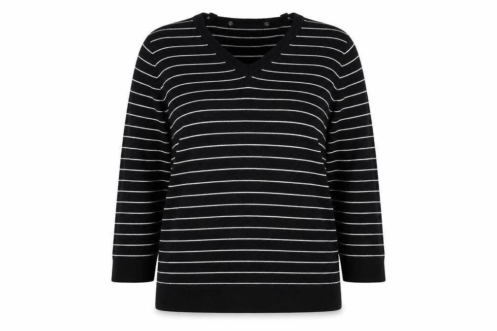 Windsmoor Women's Black V-Neck Striped Pullover Jumper L
