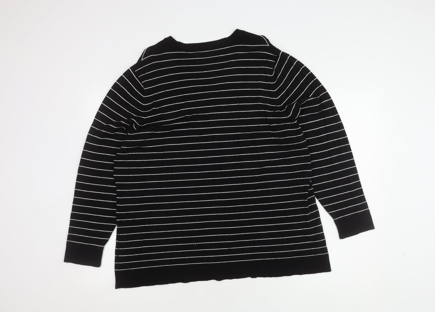 Windsmoor Women's Black V-Neck Striped Pullover Jumper L