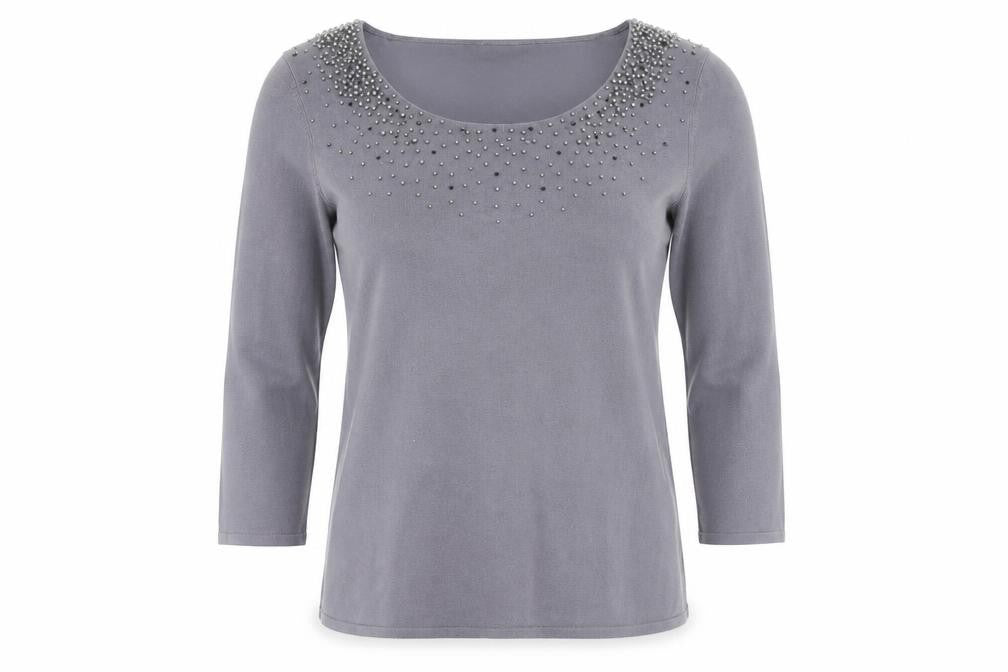 Jacques Vert Women’s Grey S Beaded 3/4 Sleeve Blouse