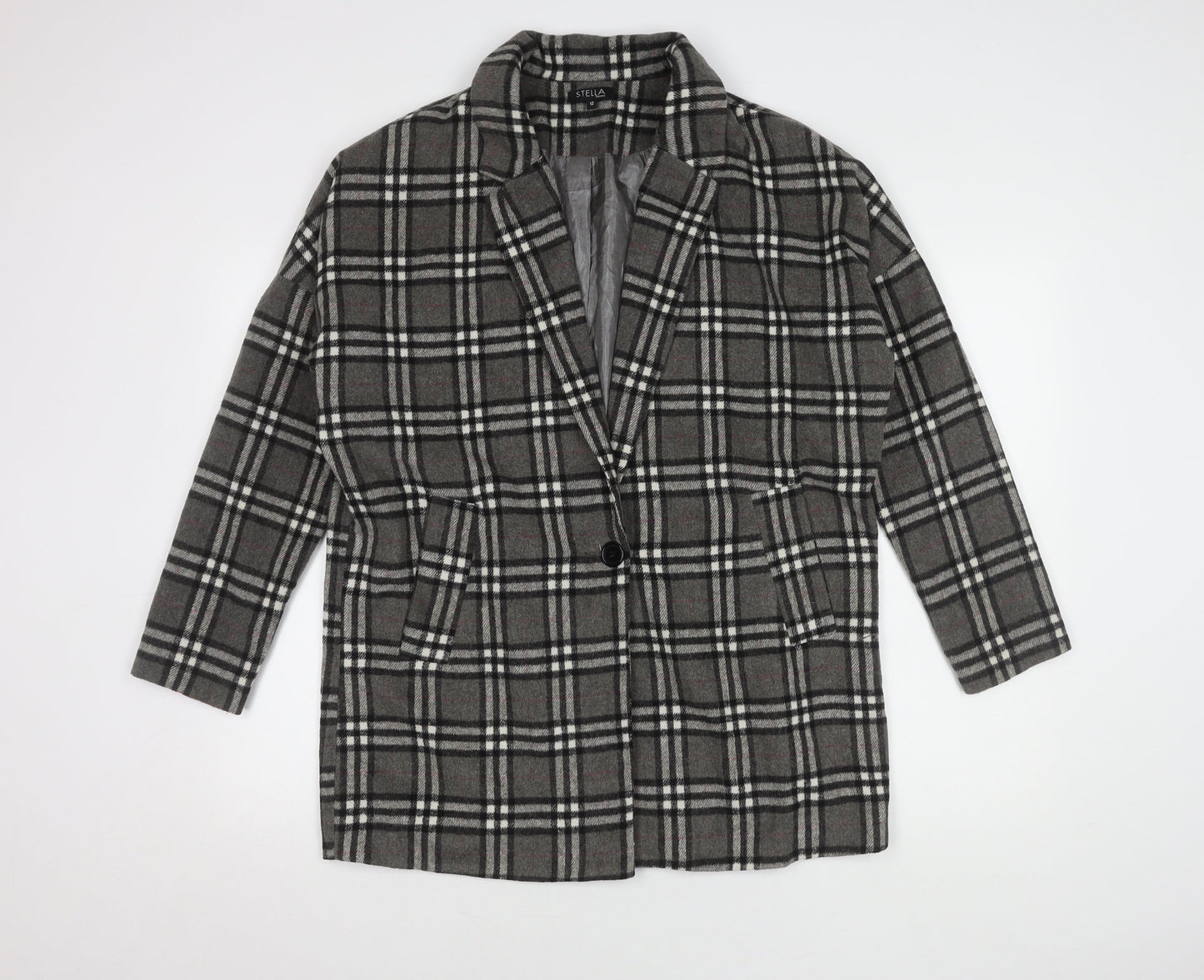 Stella Morgan Women's Grey Plaid Overcoat, Size 12