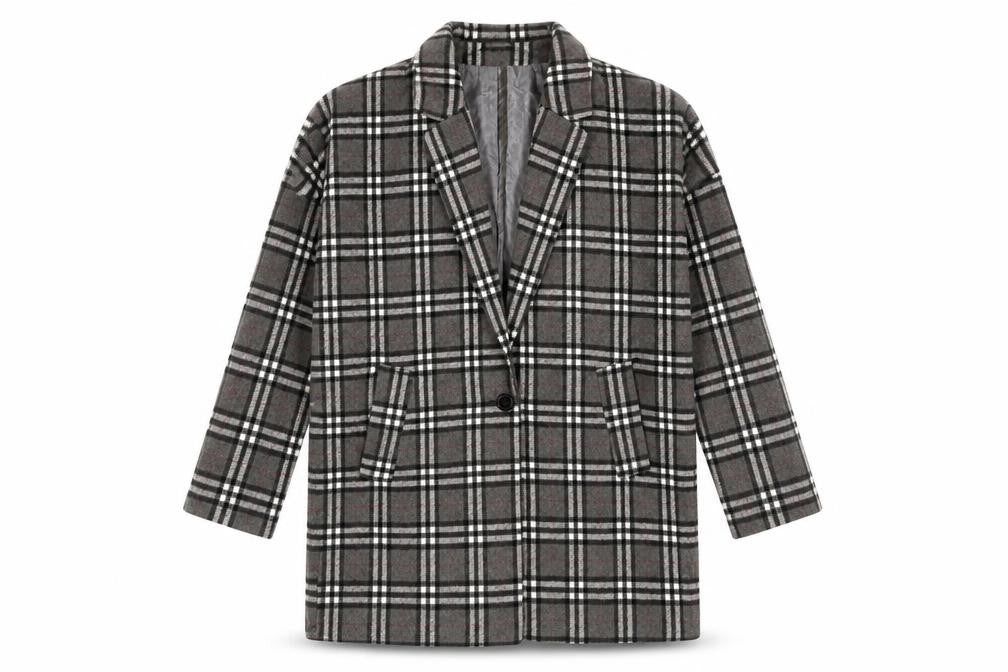 Stella Morgan Women's Grey Plaid Overcoat, Size 12