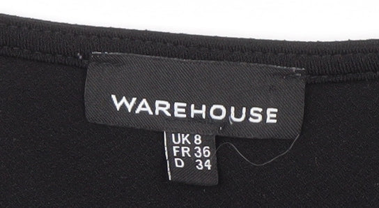 Warehouse Women's Black Knee Length V-Neck Dress