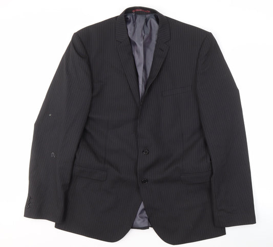 Next Men's Black Striped Long Blazer, Size 44L, Formal