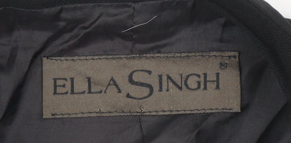 Brand and care label for Ella Singh Women's Black Cropped Suit Jacket, size 8