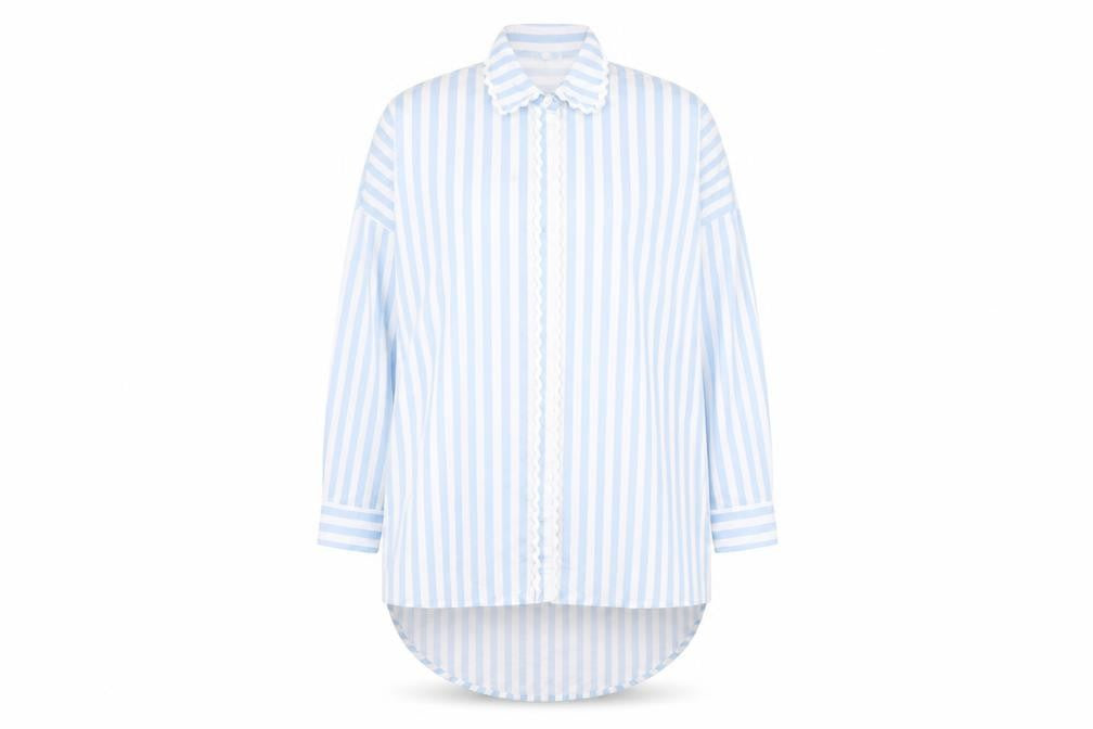 Khaadi Women's Blue Striped Button-Up Shirt M