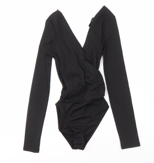 Topshop Women's Black Long Sleeve Wrap Blouse - Size 6