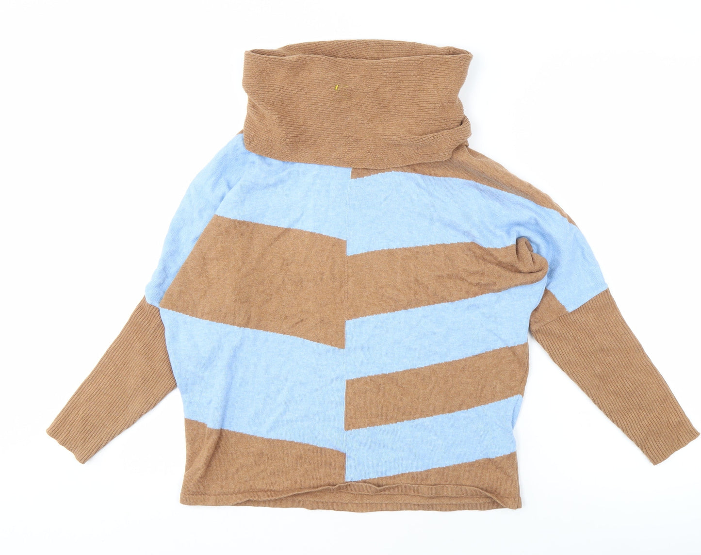 Marble Women's Geometric Cowl Neck Jumper Blue/Brown Size 12