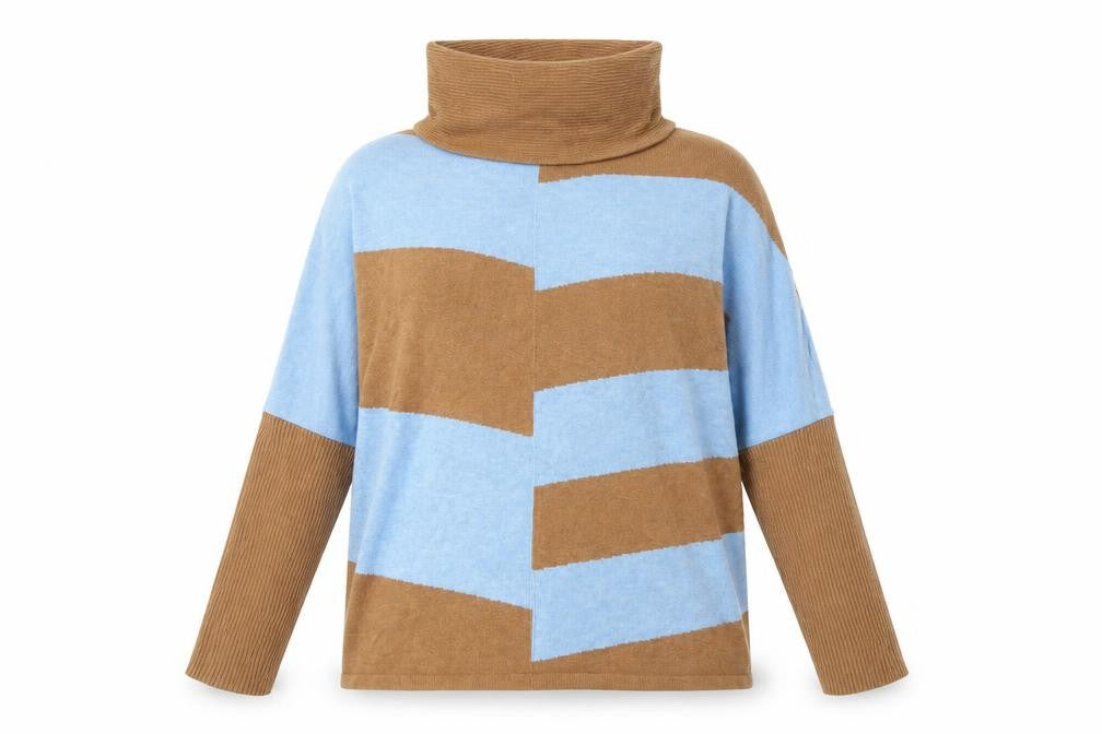 Marble Women's Geometric Cowl Neck Jumper Blue/Brown Size 12