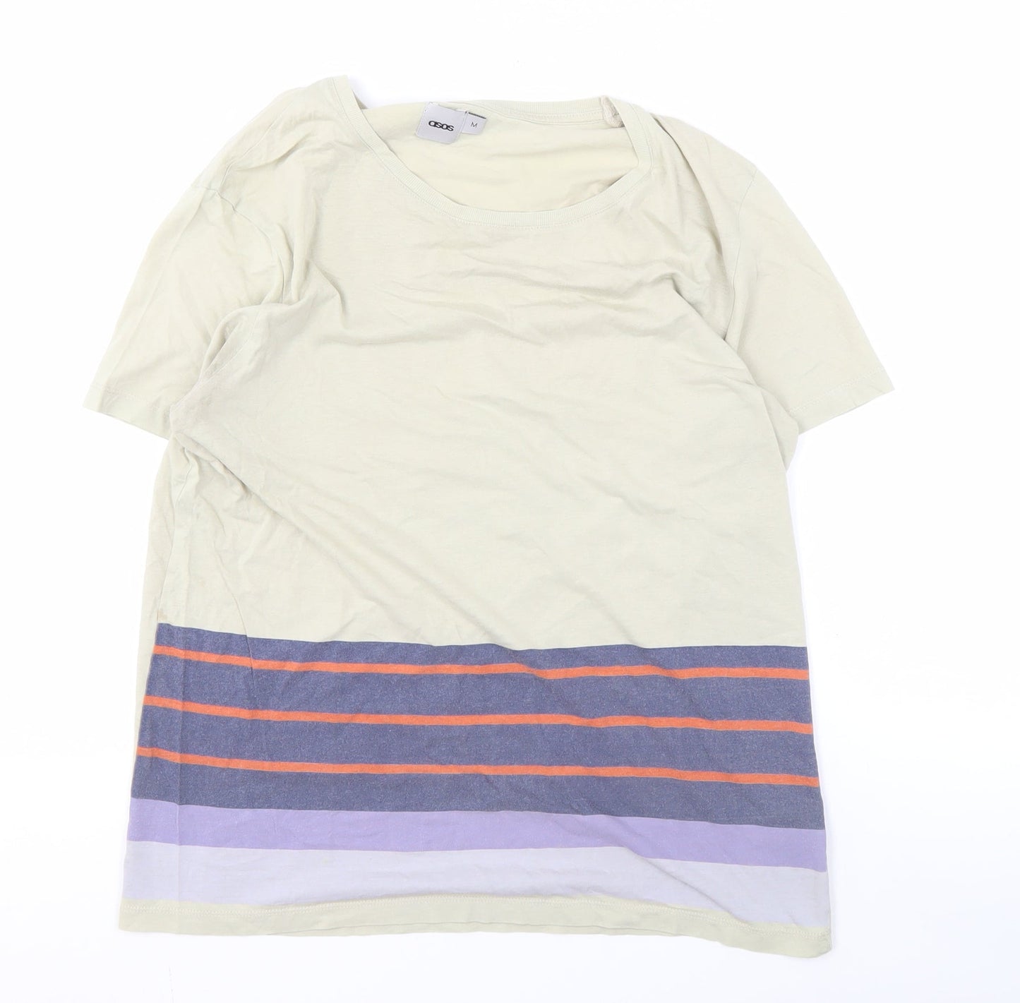 ASOS Men's Beige Striped T-Shirt, Size M