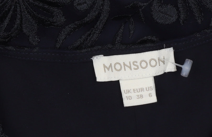 Monsoon Women's Blue Embroidered Coat Size 10