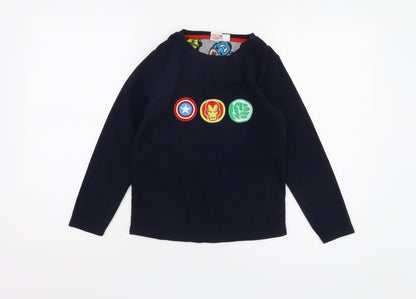 Preloved Marvel Boys Blue Superhero Pyjama Top 9-10 Years Fleece - Front