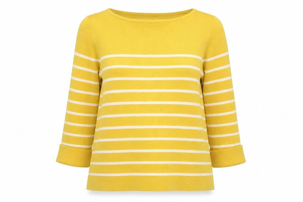 Adrienne Vittadini Yellow Striped Pullover Jumper L Women
