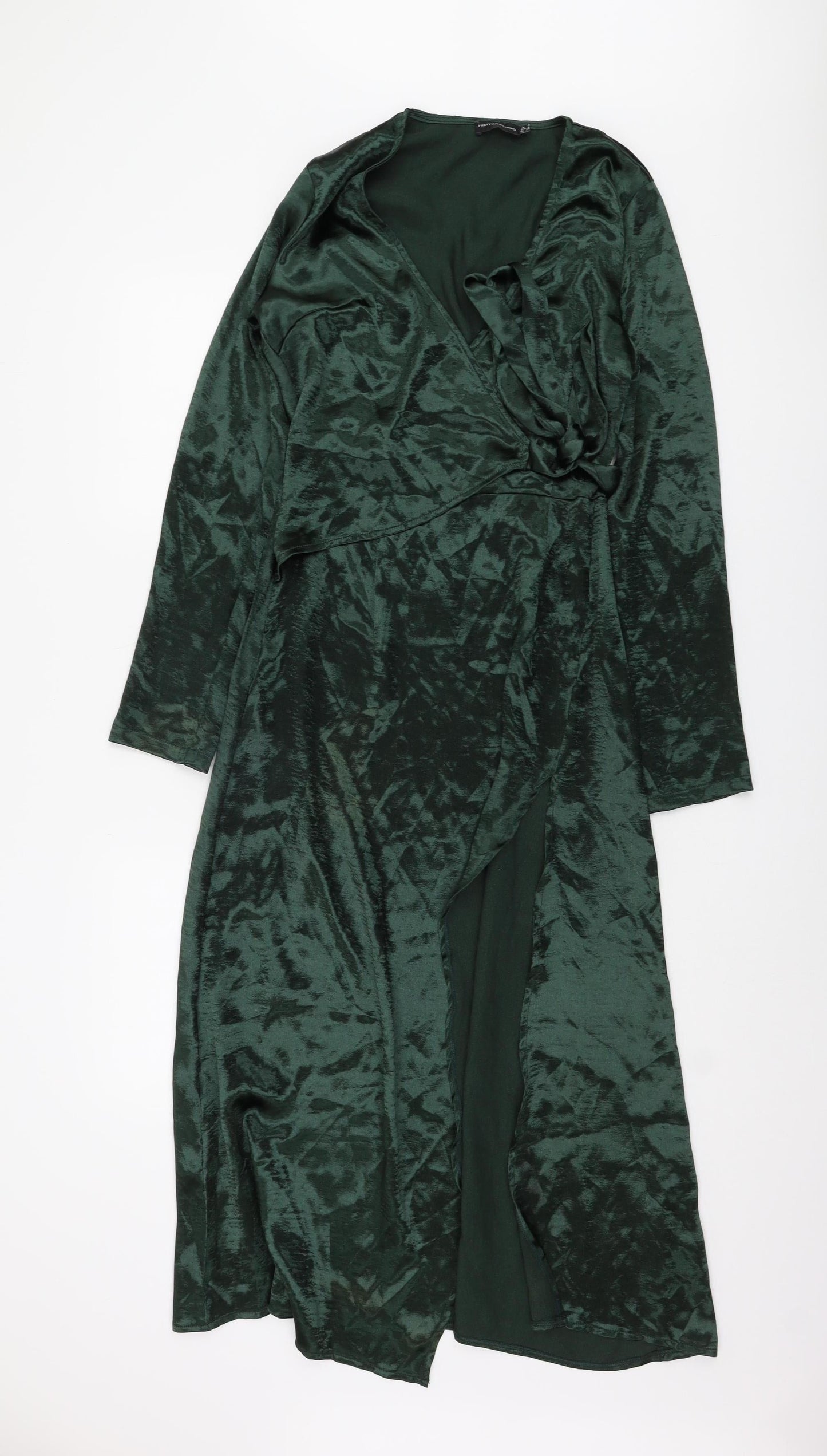 PrettyLittleThing Green V-Neck Dress UK 8