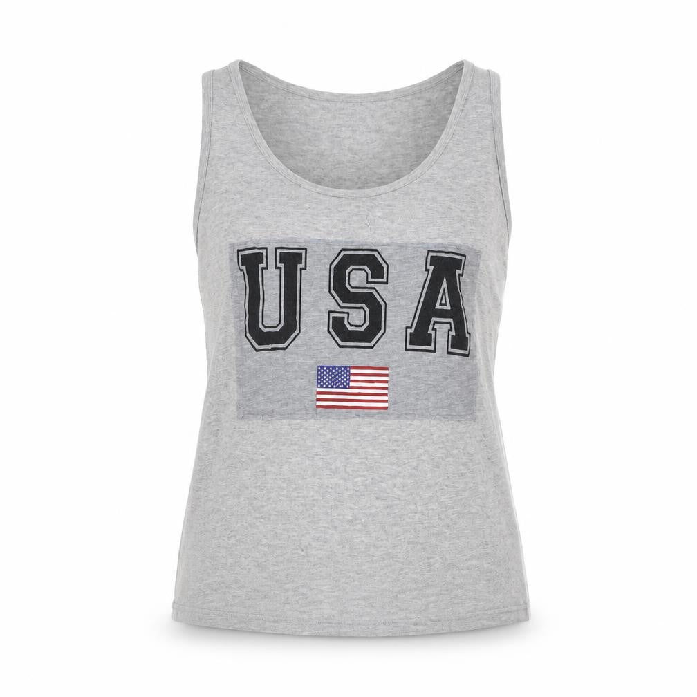 Jaeger Women's Medium Grey Cotton Tank Top, USA Theme