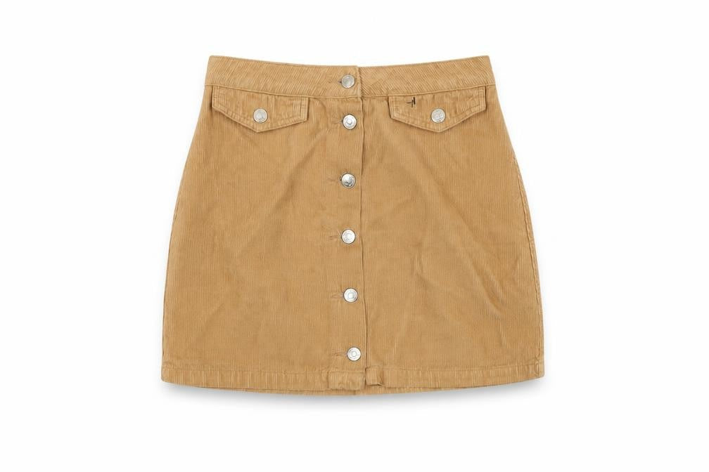 Topshop Women’s Brown Corduroy Button Skirt Size 10