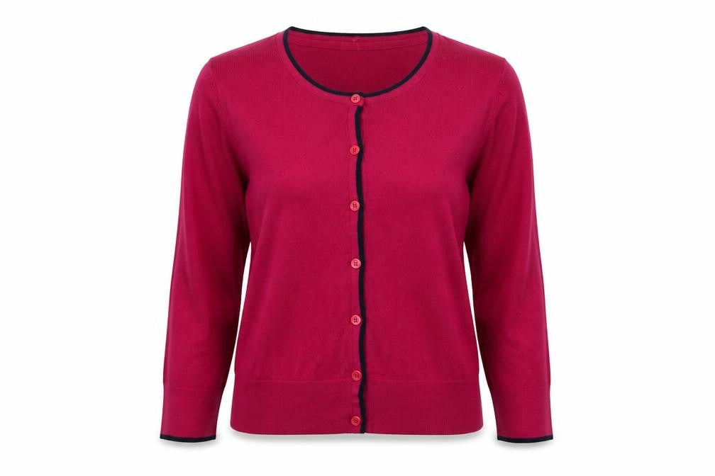 Country Casuals Women's Red Cardigan S Crew Neck Long Sleeve