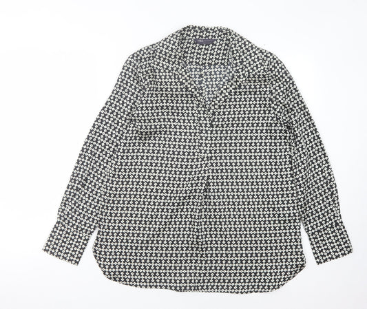 Marks and Spencer Women's Black Geometric Button-Up Shirt Size 8