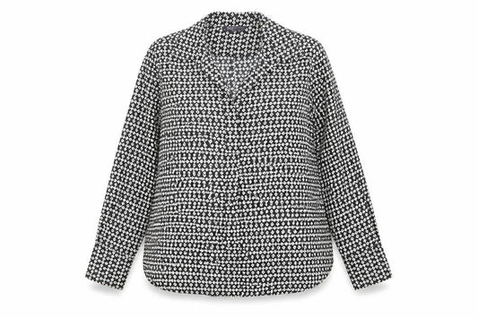 Marks and Spencer Women's Black Geometric Button-Up Shirt Size 8