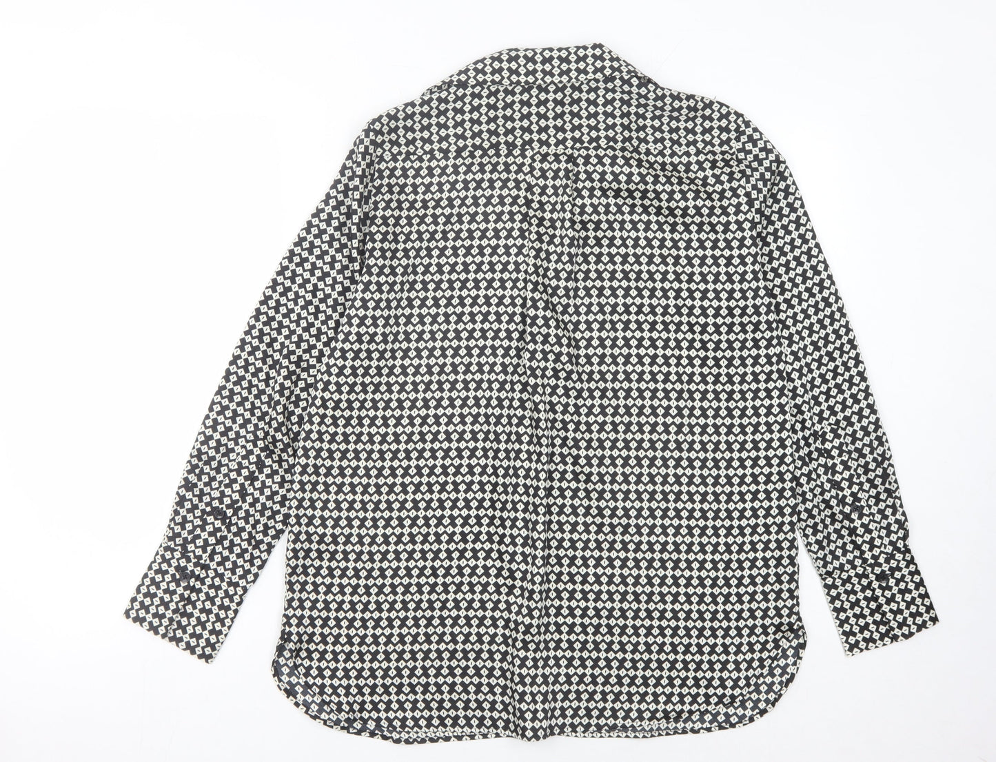 Marks and Spencer Women's Black Geometric Button-Up Shirt Size 8
