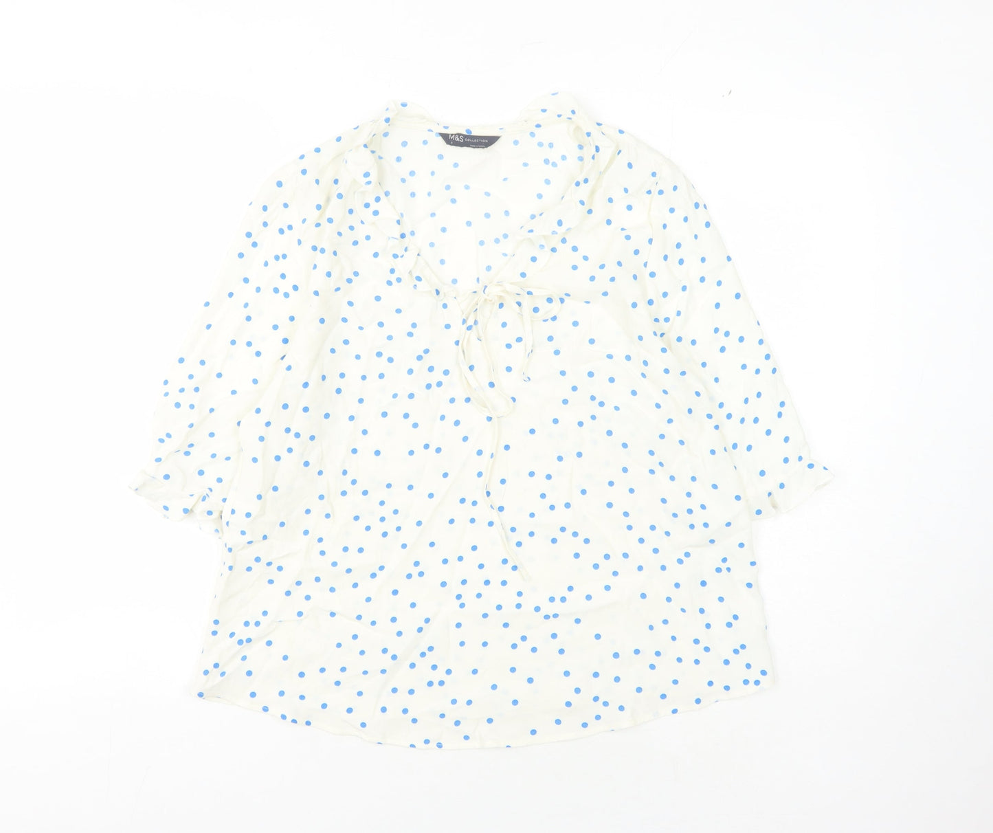 Marks and Spencer Women's White Polka Dot Blouse - Size 8