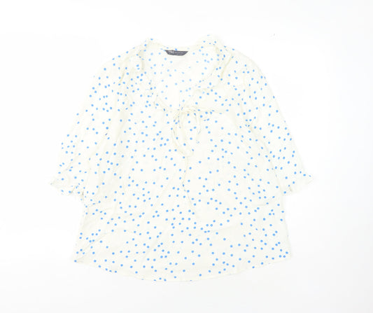 Marks and Spencer Women's White Polka Dot Blouse - Size 8