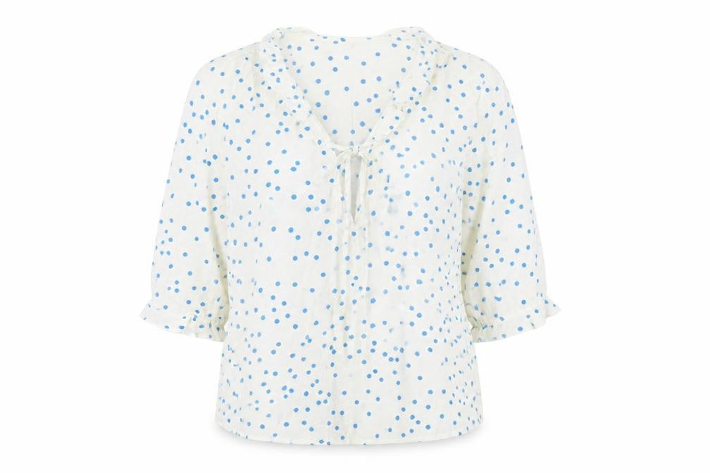 Marks & Spencer Women's White Polka Dot Blouse - Size 8