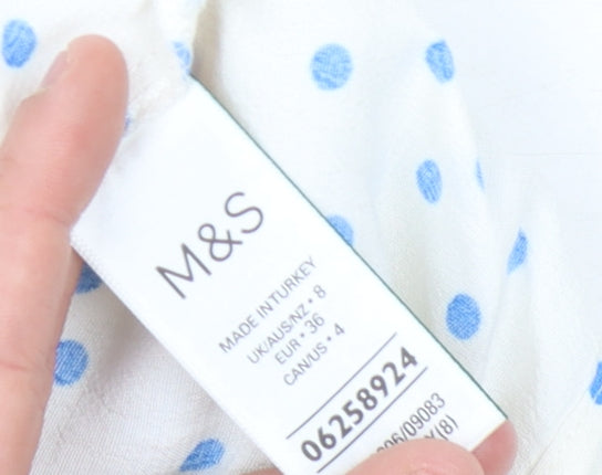 Marks and Spencer Women's White Polka Dot Blouse - Size 8