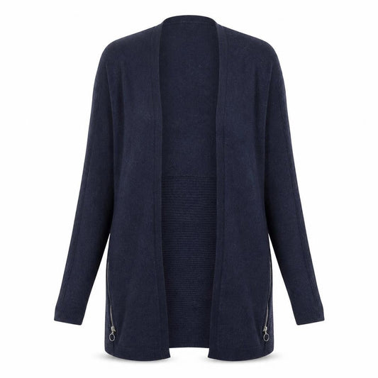 Front view of Red Herring Women's Blue Cardigan, size 10, Zip Accent