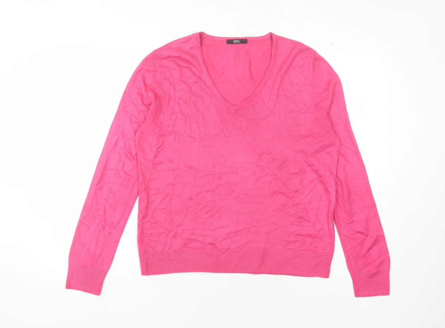 Marks and Spencer Women's Pink V-Neck Jumper, Size 14