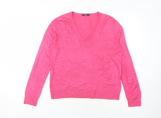 Marks and Spencer Women's Pink V-Neck Jumper, Size 14