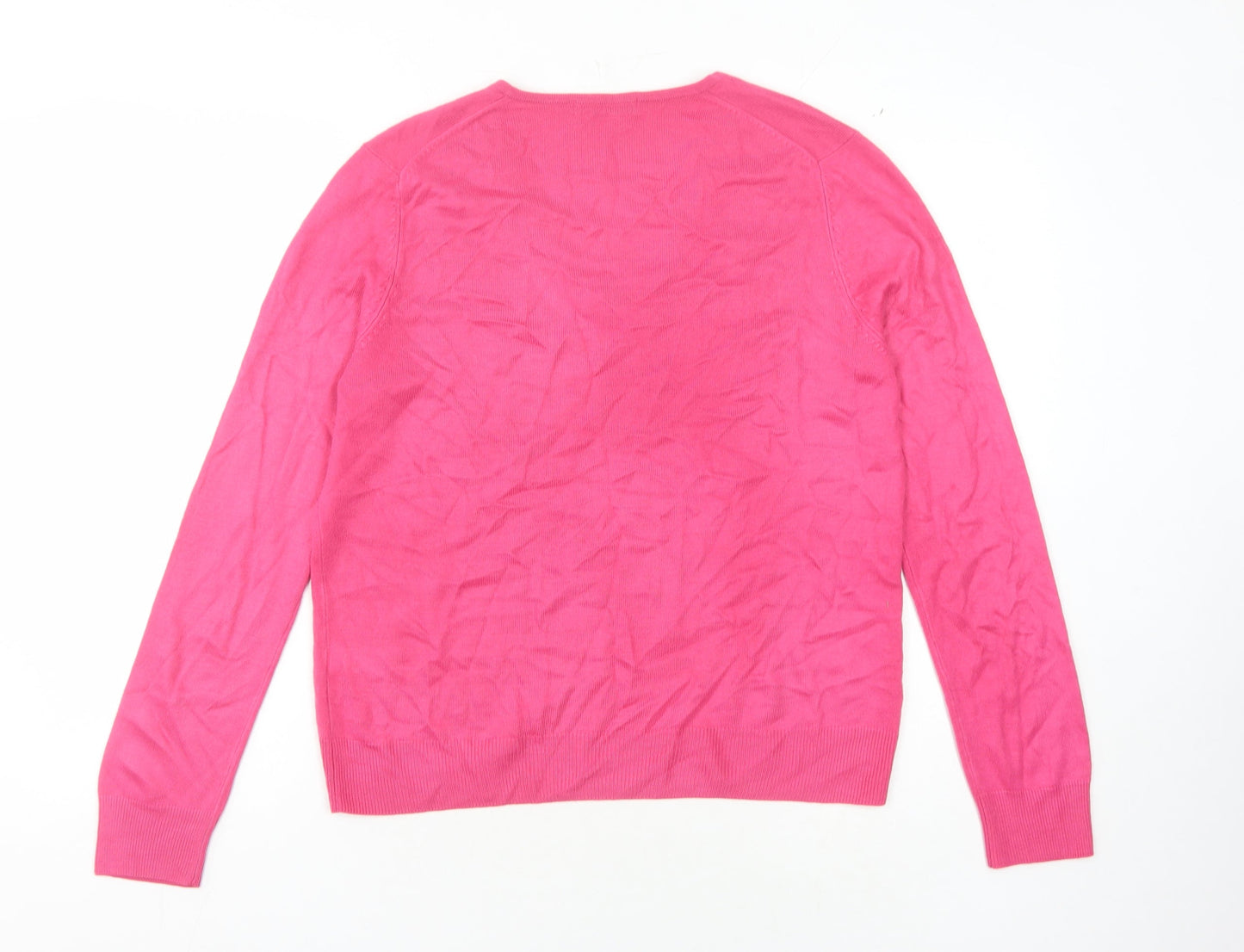 Marks and Spencer Women's Pink V-Neck Jumper, Size 14