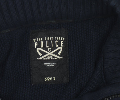 Close-up detail of Eight Eight Three Police Men's Blue Cardigan, size 3