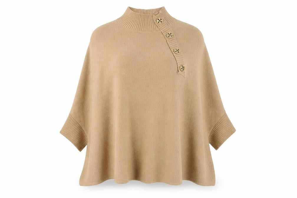Exquiss's Women's Beige Cape Mock Neck Jumper Size 12