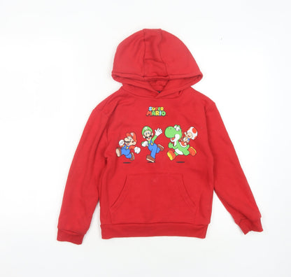 Front view of Super Mario boys’ red pullover hoodie 6-7 years cartoon graphic