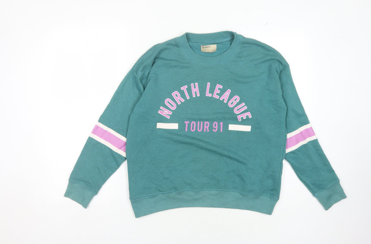Pull&Bear Women's Green Pullover Sweatshirt Size S