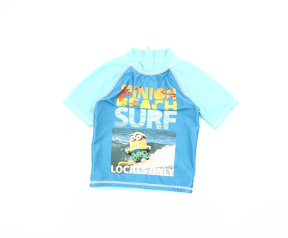 Front view of Despicable Me boys’ blue minions rash guard 5-6 years