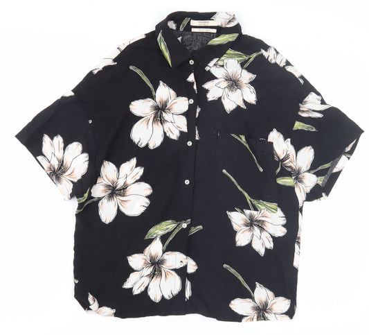 Pull&Bear Black Floral Unisex Shirt - Size S