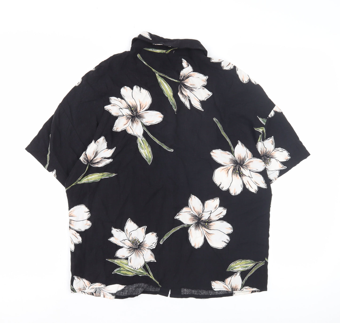 Pull&Bear Black Floral Unisex Shirt - Size S