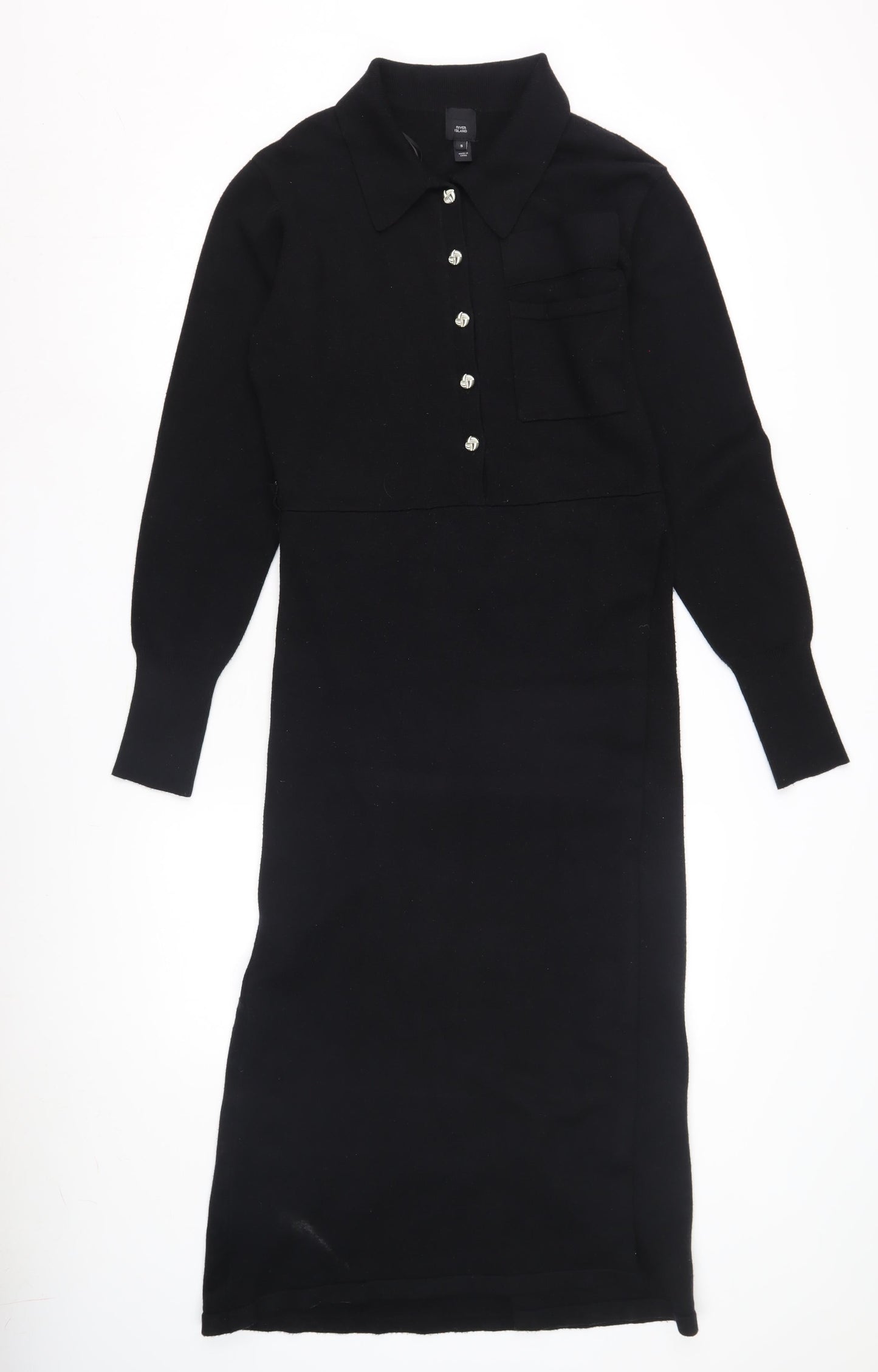 River Island Women's Black Shirt Dress S, Belted Knit