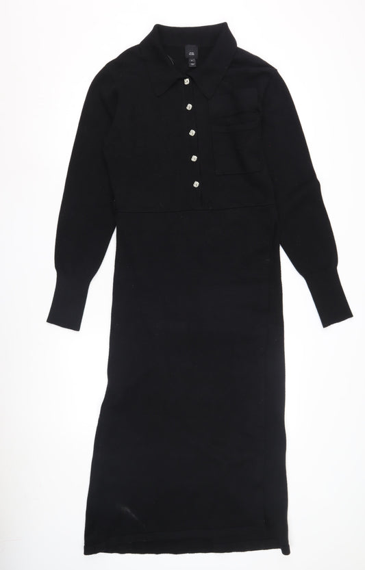 River Island Women's Black Shirt Dress S, Belted Knit
