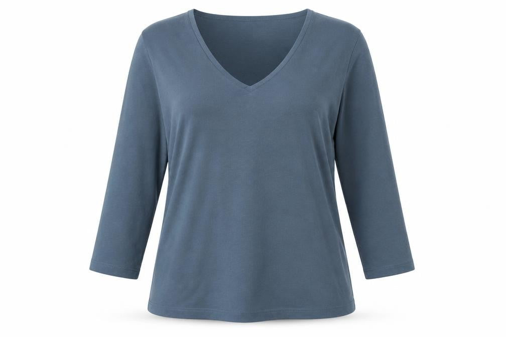 Orvis Women's Blue V-Neck 3/4 Sleeve Top Size L
