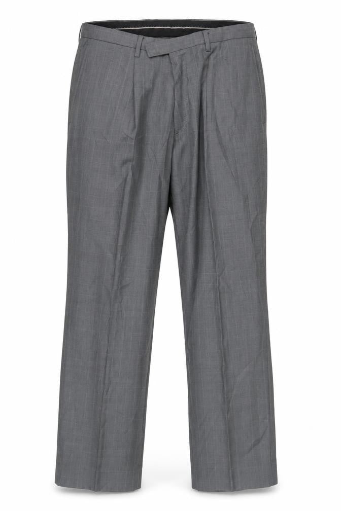 Next Men's Grey Dress Pants 34S Pleated Check Formal
