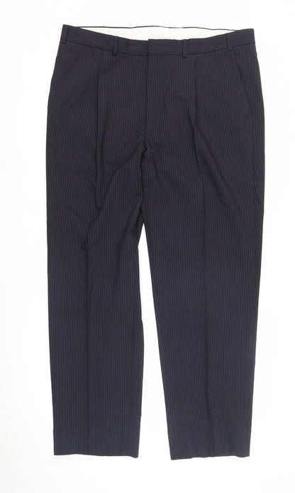 Marks & Spencer Men's Blue Striped Dress Pants